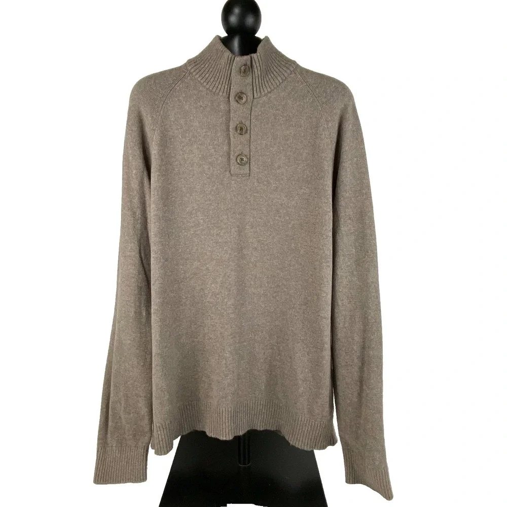 Banana Republic Sweater Mens L Brown Pullover 4 Button Wool Blend Mock Neck Exc!
